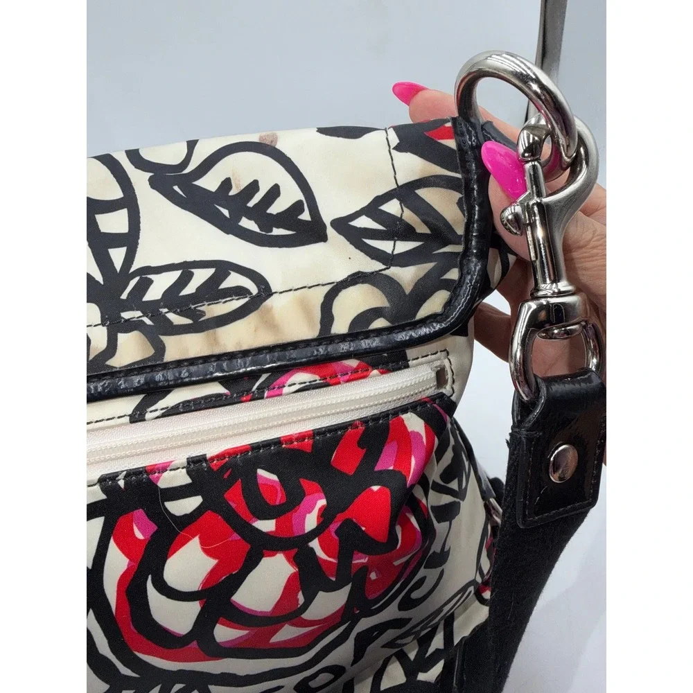 Coach Poppy Graffiti Floral Messenger Bag F16915 Crossbody Red Black Cream